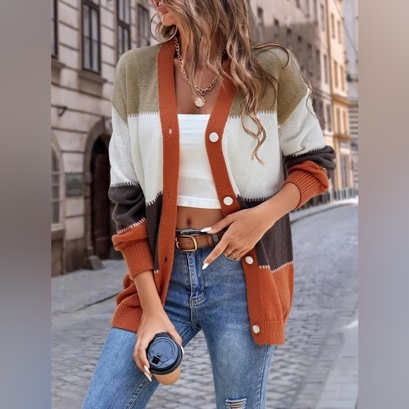 Button front color block cardigan. Never wore it. - Picture 1 of 10